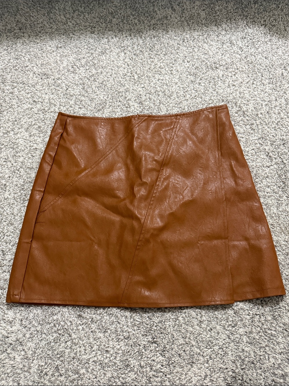 She + Sky Cognac Faux Leather A-Line Mini Skirt
